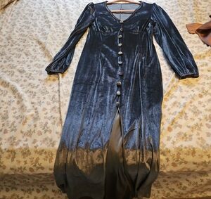 Velvet Button-Front Maxi Dress in Deep Navy